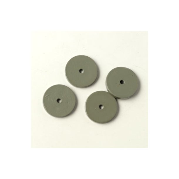 Ceramic coin, grey, with a hole in the middle, 10x1.5mm, 4pcs.