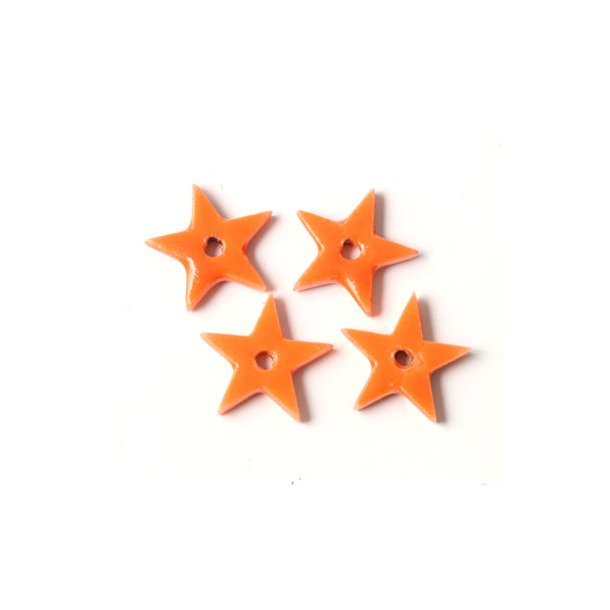 Keramikstjerner, lille, orange med hul i midten, 12 mm, 2 stk.