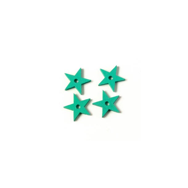 Keramikstjerner, gr&oslash;n-turkis, t&aelig;tfarvet, med hul i midten, 12 mm, 2 stk.