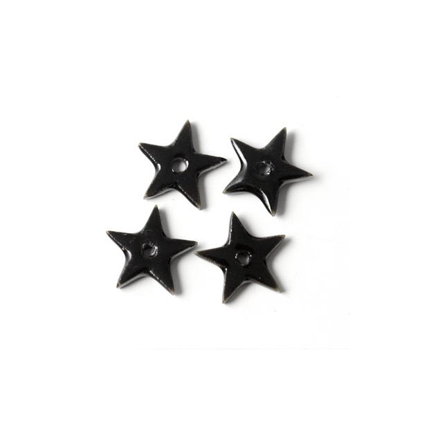 Keramikstjerner, lille, sort med hul i midten, 12 mm, 2 stk.