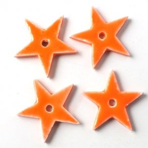 Ceramic star, orange, with a hole in the middle, 18mm, 2pcs.