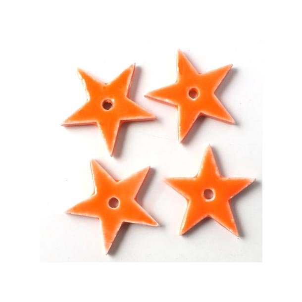 Ceramic star, orange, with a hole in the middle, 18mm, 2pcs.