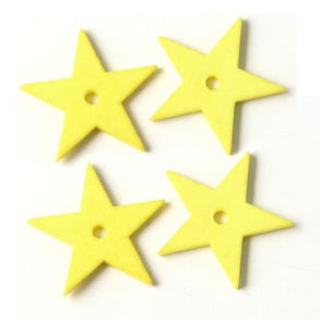 Ceramic star, strong yellow, with a hole in the middle, 18mm, 2pcs.