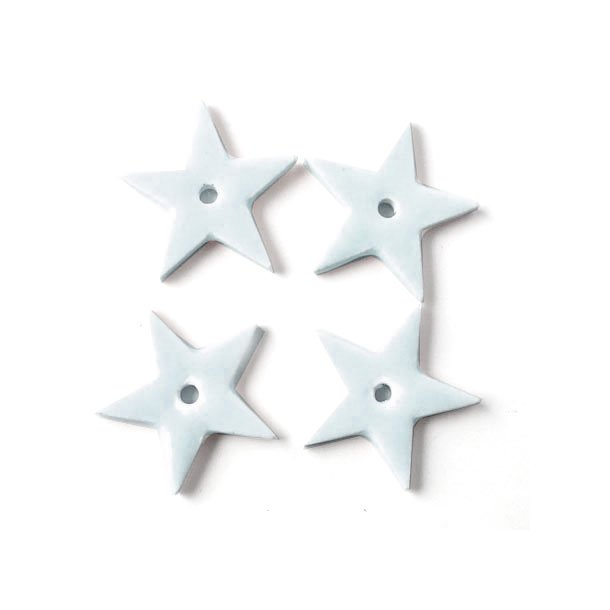 Keramikstjerner, lys turkis-gr&aring; med hul i midten, 18 mm, 2 stk.