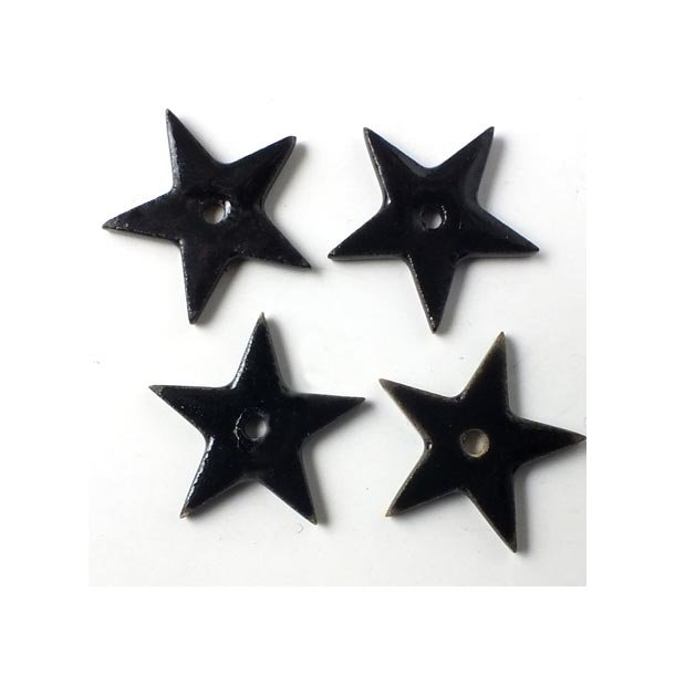 Ceramic star, black, with a hole in the middle, 18mm, 2pcs.
