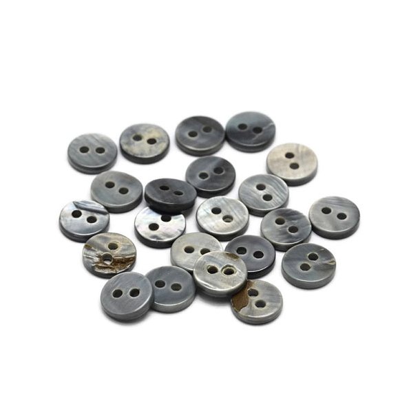 Mother-of-pearl button, grey, 2 holes, 11x2 mm, 4pcs.