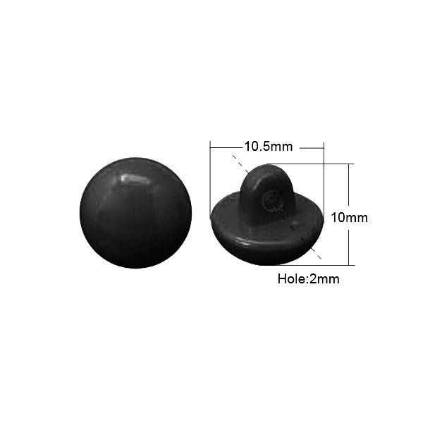 Acrylic buttons, black, hemispheric, 10.5x10mm, 14pcs.