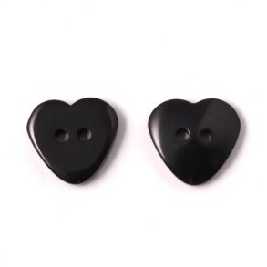Plastik knap, sort hjerte, 2 huller, 15 mm, 4 stk.