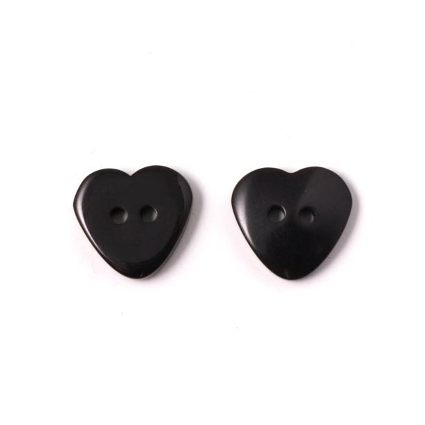 Plastic button, simple heart-shaped, black, 15mm, 4pcs.