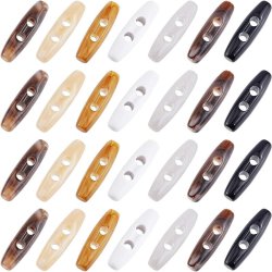 Akrylknapper, aflang, 10 blandede farver, 2 huller, 39x11x10 mm, hul 4,8 mm, 10 stk