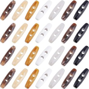 Acrylkn�pfe, S�ulenform, 10 gemischte Farben, 2 L�cher, 39x11x10 mm, Loch 4,8 mm, 10 Stk