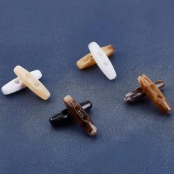 Akrylknapper, aflang, 10 blandede farver, 2 huller, 39x11x10 mm, hul 4,8 mm, 10 stk