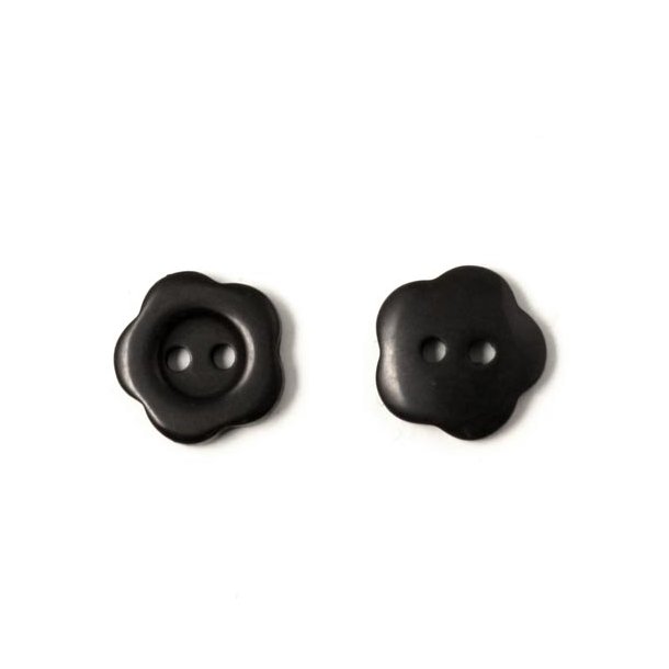 Plastic button, flower-shaped, black, 14x3mm, 4pcs.