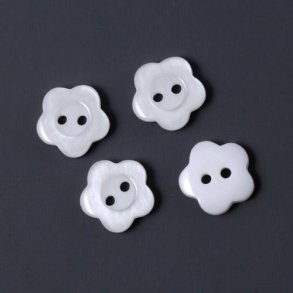 Plastic button, flower-shaped, white with luster, 12x3mm, 4pcs.