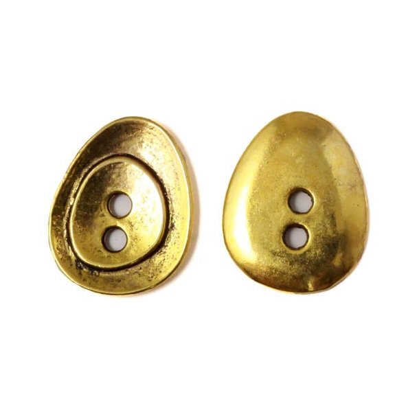 Gro&szlig;er, antikvergoldeter Metallknopf, oval, 24x19 mm, 2 Stk.