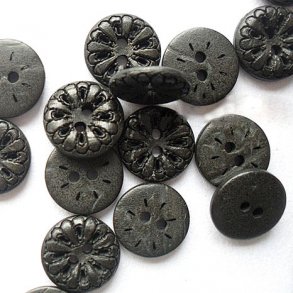 Knöpfe aus schwarzer Kokosnuss mit Antik-Schnitzerei, 11 mm, 4 Stk.