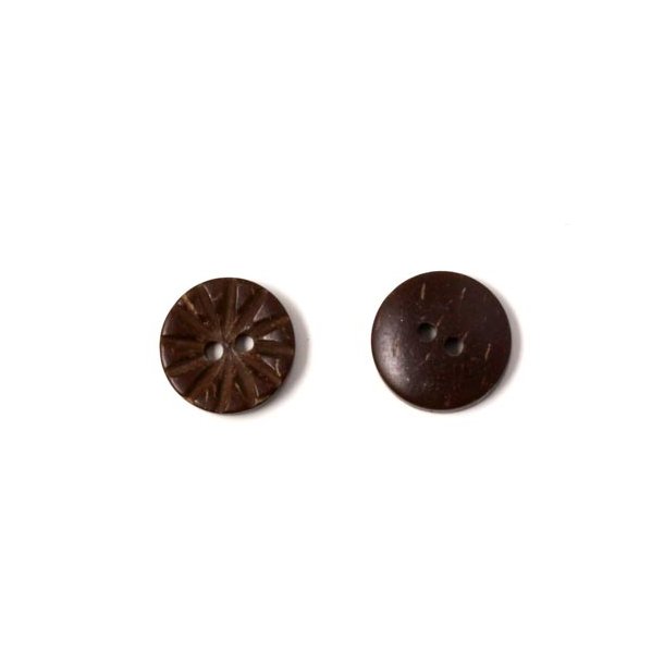 Button made of wood, dark brown, fluted, 12mm, 4pcs.
