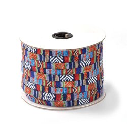 Ethnischer Baumwollband, dunkelblau, rot, gr&uuml;n, flach, 10 mm, 25 cm.