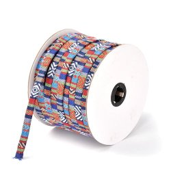 Ethnischer Baumwollband, dunkelblau, rot, gr&uuml;n, flach, 10 mm, 25 cm.