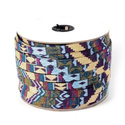 Ethnischer Baumwollkord, hellblau/gelb, flach,10 mm, 20 cm.