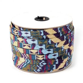 Flat ethnic cotton cord, light blue/yellow, 10mm, 20cm.