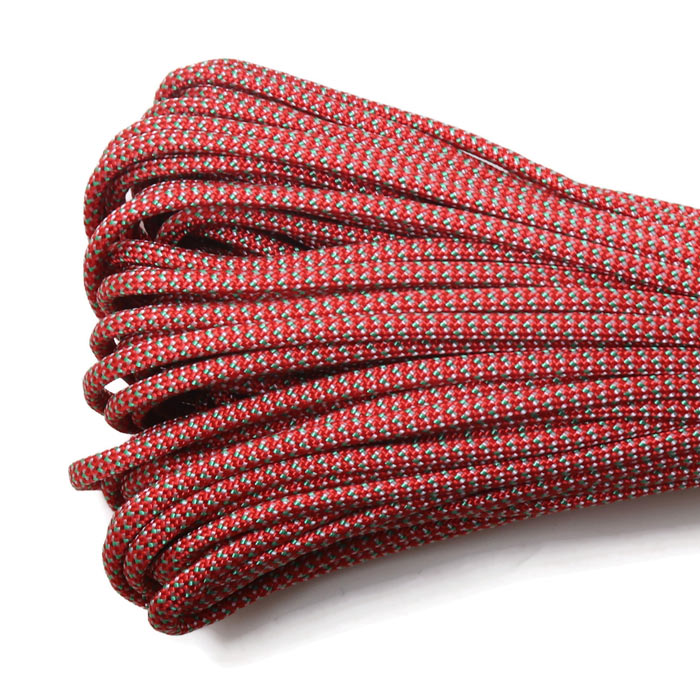 Fallschirmschnur / Paracord 550, Großkauf, rot/grün gepunktet, Dicke 4 mm, 30 m