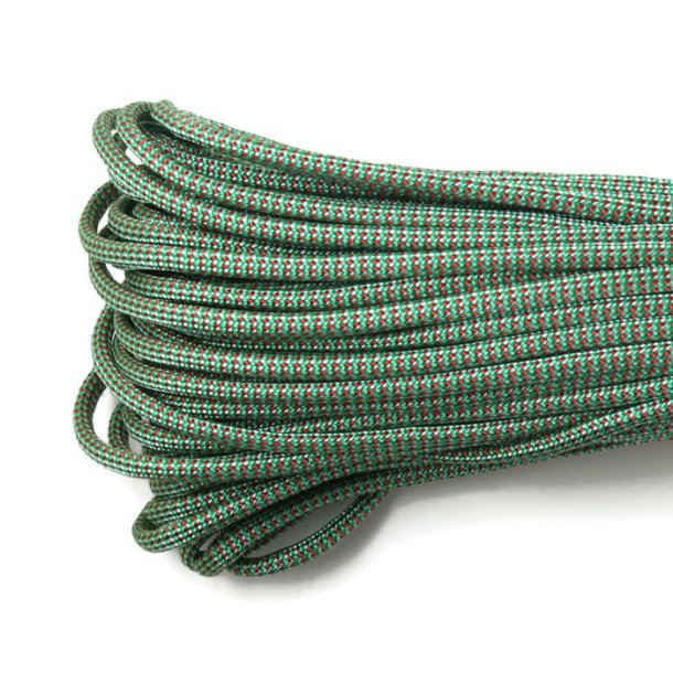 Paracord 550, green/red and white dotted, round 4mm, 2m