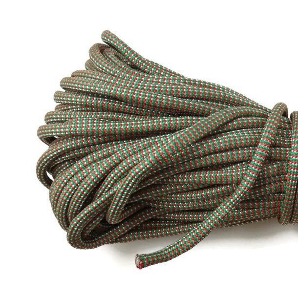 Faldsk�rms-line/Paracord 550, stork�b, m�rk gr�n, r�d og hvid prikket, 4 mm, 30 m