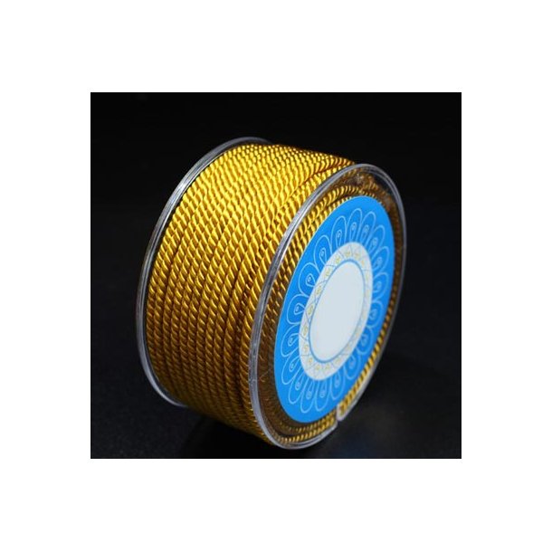Nylonsnor, snoet dekorationssnor, gylden, rund, 2,5 mm, 2 m