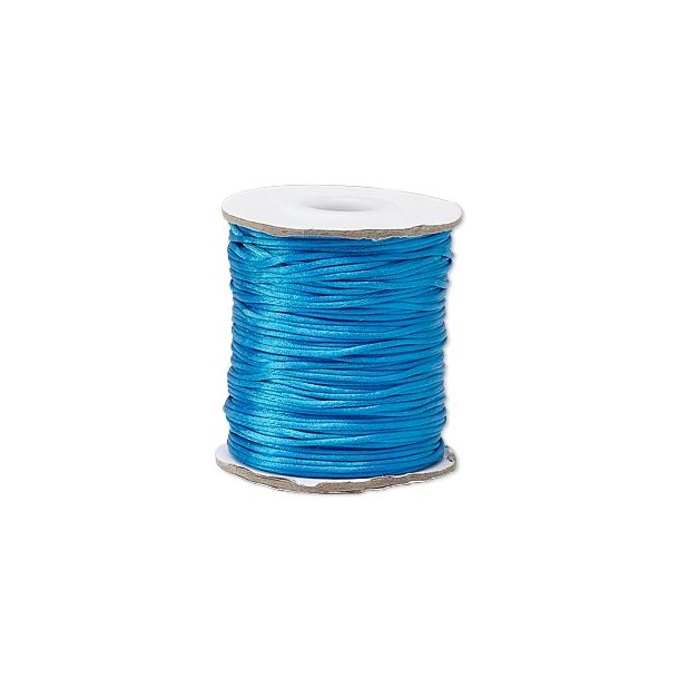 Satin cord, complete reel, round, dark turquoise blue, ca. 1mm, 65m