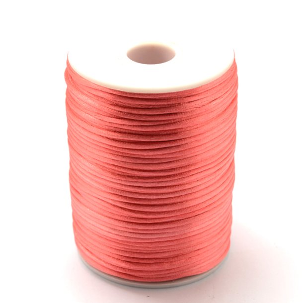 Satin cord, complete reel, round, coral red, 2-2,5 mm, 70 m