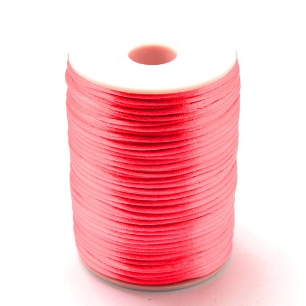 Satin cord, complete reel, round, neon pink, 2-2,5 mm, 70 m