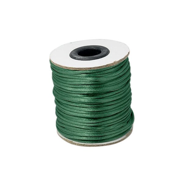 Satin cord on spool, round, green, 1.5mm, 45m