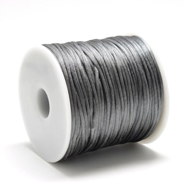Satin cord on spool, metallic darkgrey, thin round and soft, ca. 1mm, 70m