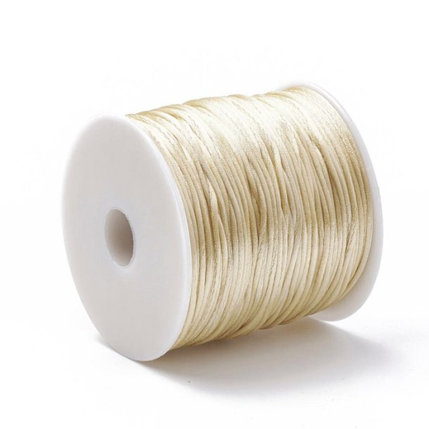 Satin cord on spool, light golden, thin round and soft, ca. 1mm, 70m