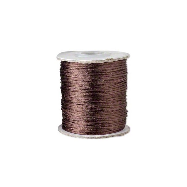 Satin cord on spool, brown, thin round and soft, ca. 1mm, 65m