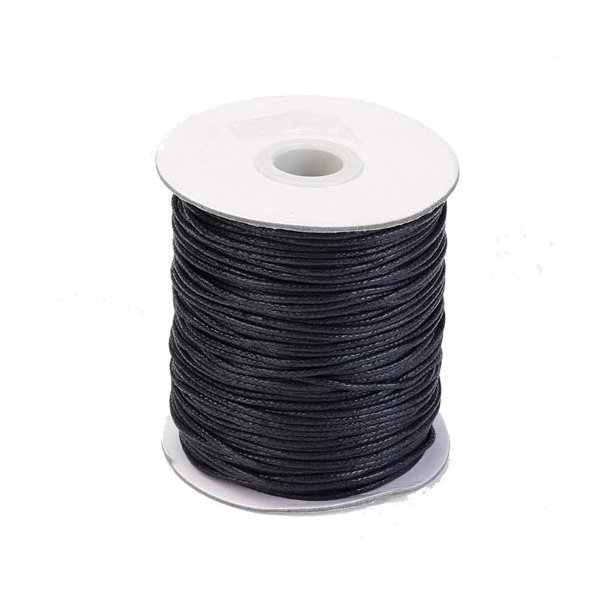 Waxed cord for jewelry making, full spool, black, thickness 1.5mm, 90m