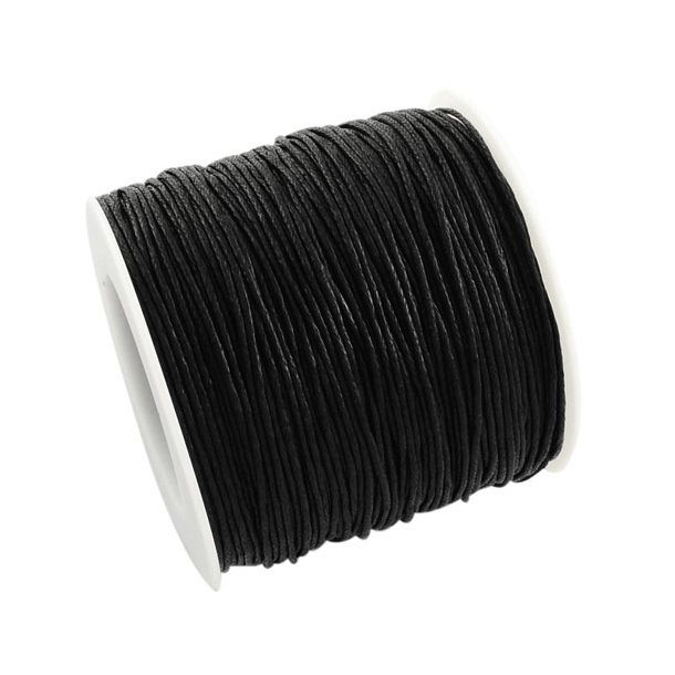 Waxed cord, black, 1,2 mm, full spool 74 meter