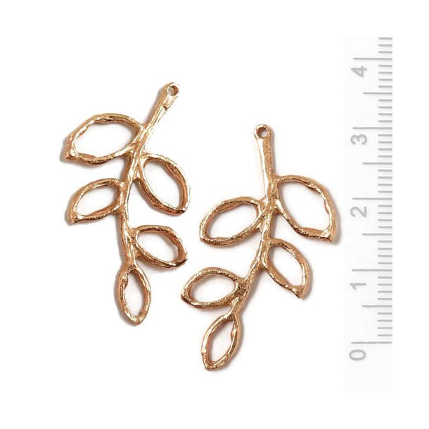 Copper plated pendant, twig with outline leafs, 32x23mm, 2pcs.