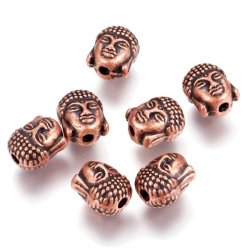 Buddha-Kopf, kuppferfarbene Zinnperlen, Loch 1,5 mm, 4 Stk