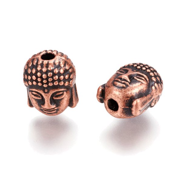 Buddha-hoved, antik kobberfarvet perle, 11x9 mm, med 1,5 mm hul, 4 stk