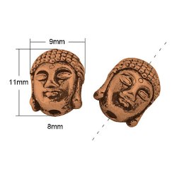 Buddha-Kopf, kuppferfarbene Zinnperlen, Loch 1,5 mm, 4 Stk