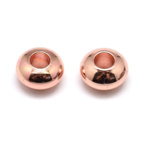 Pearl, rose gold plated brass, polished, flat round, 4x2 mm. 20 pcs.