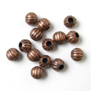 Runde gerillte Metallperlen, Antike kupferfarben, Durchmesser 4 mm, 25 Stk.