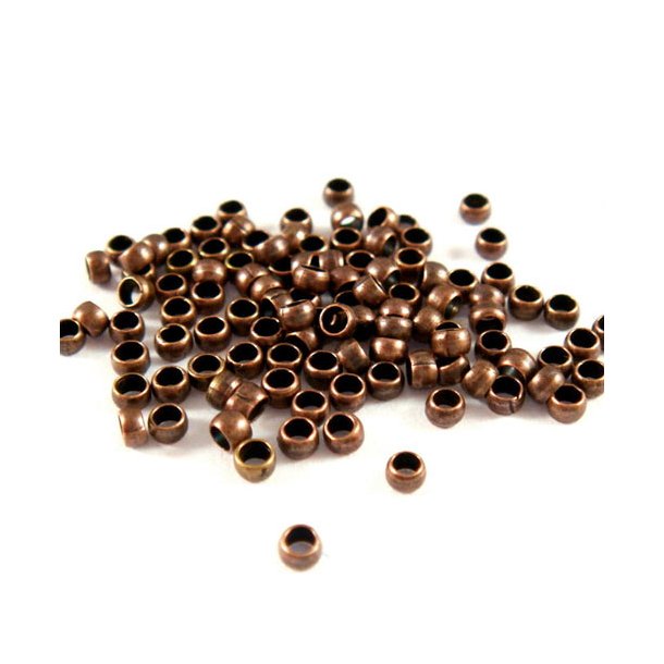Crimp/bead, rounded, antique copper plated brass, 2x1,4, hole size 1,4mm, 200pcs.