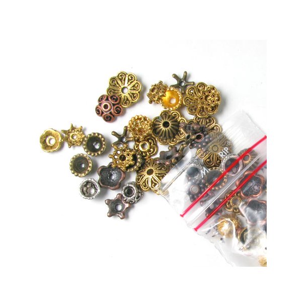 Blandede perleskåle, nikkelfri metal, farver: messing, kobber, guld og sølv, ca. 60 stk