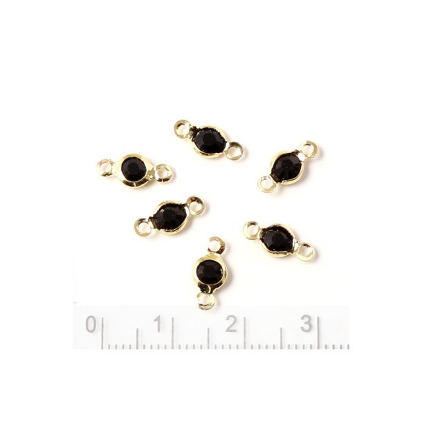 Crystal, black crystal in gold-plated setting with 2 eyes, 10x5m, 6pcs.
