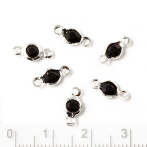 Kristalle mit Ösen, schwarz, versilbertes Messing, 10x5 mm, 6 Stk.