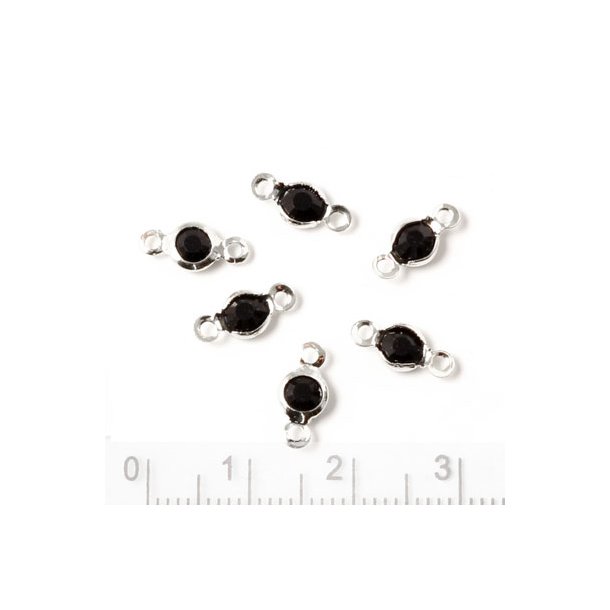 Kristalle mit &Ouml;sen, schwarz, versilbertes Messing, 10x5 mm, 6 Stk.