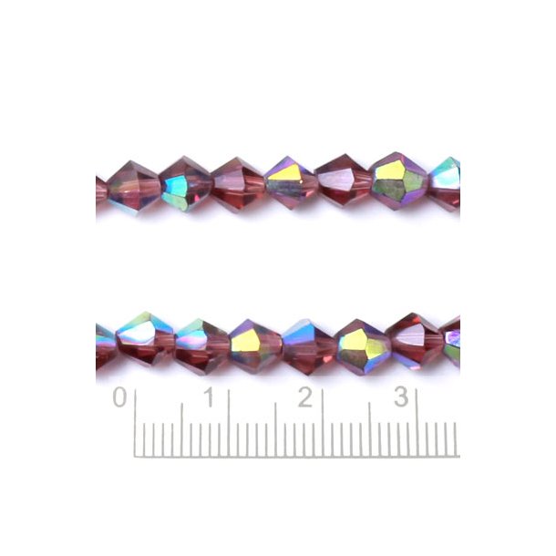 Celestial crystal, complete strand, bicone, smokey purple, iridescent, 6x6 mm, 54pcs.